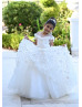 Cap Sleeves Beaded White Tulle 3D Flowers Fancy Flower Girl Dress Cap Sleeves Beaded White Tulle 3D Flowers Fancy Flower Girl Dress